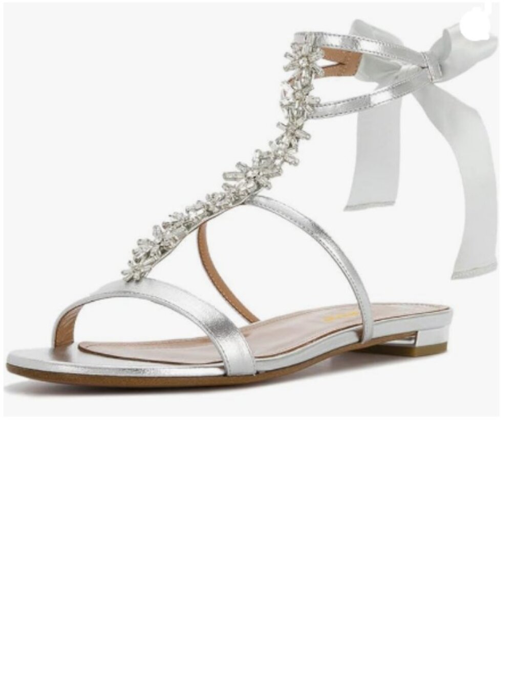 XYD Silver Open Toe Rhinestone T-Strap Sandals Strappy Lace Up Wedding Shoes